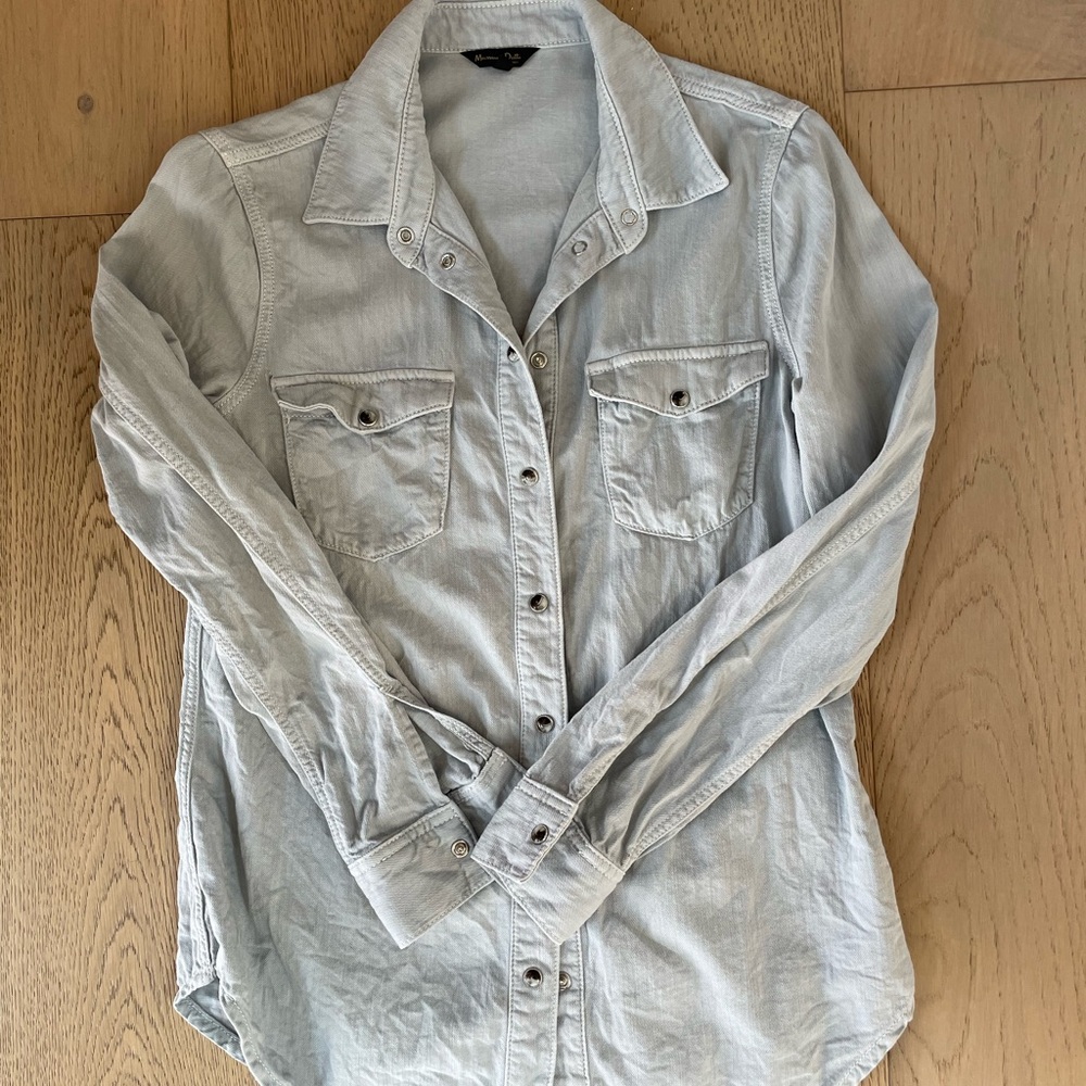 Massimo Dutti light colored jean shirt.